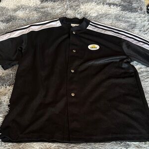 UNISEX adidas Black Short-Sleeve Bomber Jacket with White Shoulder Stripes